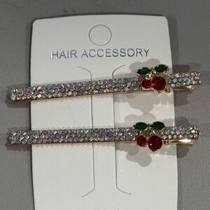 Cherry Hair Clips with Sparkling Accents